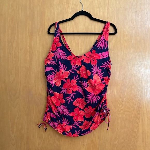 Floral Tankini Swim Top with Drawstring Sides - Picture 1 of 3